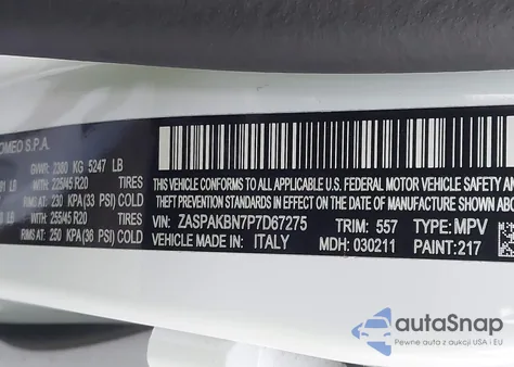 2023 Alfa Romeo Stelvio Veloce Awd from USA, damaged, VIN ZASPAKBN7P7D67275